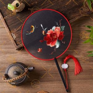 Double-Sided Embroidered Peony Dance Fan Traditional Chinese Style Horse Face Skirt Accessory Performance Fan Home Decor