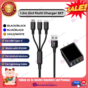 Cellphone Charger SET 3-in-1 Multi-Charging Cable & 4-in-1 charger adapter Universal USB Wall Charger Android compatible for iPhone Charger USB TYPE-C For Lightning Cable Travel Charger