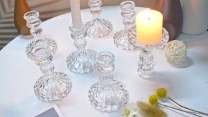 Glass Candle Holder 4 Inch Crystal Decorative Candle Stand for Wedding Festival