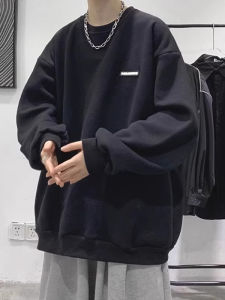 Thickened Fleece Hoodie Sweatshirt Mens Loose Fit Cotton Crew Neck Pullover Heavyweight Retro American Brand Simple Letter Print Casual Wear