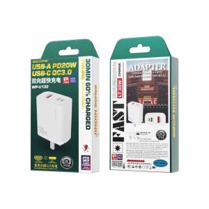 Củ sạc nhanh 30w Wekome WP-U132 có 3 cổng USB - Type-C - Lightning chân dẹp gập lại 90 độ Hàng Chính Hãng
