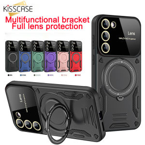 KISSCASE 360° Rotating Ring Bracket Magsafe Shell For Samsung S24Ultra Case Plus Luxury Large Window Shockproof With Lens Films Camera Protection AII Inclusive Holder Stand Back Cover For Galaxy S24 S23 Ultra Plus