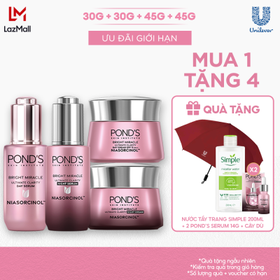 [Combo] Trọn bộ 2 Serum và 2 Kem sáng da ngày & đêm Pond's Bright Miracle mờ thâm với 50X Niasorcinol 30G+30G+45G+45G