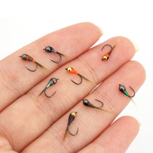 8PCS Random Color Peacock Quill Nymph Fly Tungsten Perdigon Nymph Fly Rainbow Brown Trout Grayling Brook Fishing Quick Sink #16