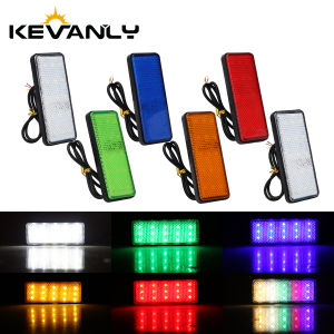 KEVANLY | 1Pair 12V Motorcycle Rectangle LED Tail Brake Decorative Light RGB Red Flash Reflector Stop Lamp Turn Signal Light Universal