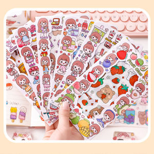 Nicedays🍒Ins Stiker Buku Besar Tangan Gadis Bahagia Lucu Kreatif Stiker Dekorasi DIY Album Kartun Pelajar
