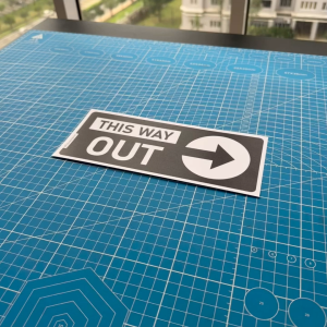 This Way Out. Premium Sticker Sign Notice Signage. Exit Direction Arrow. Go Outside Escape Doorway. Keluar di Sini.