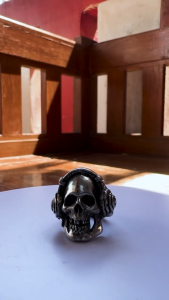 Pewterland Ringskull Distortion Cincin Tengkorak 3D Bahan Logam Timah Pria dan Wanita