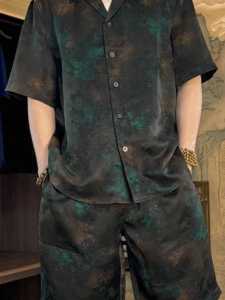 Summer Thin Casual Shirt Set Mens Trendy Dyed Short Sleeve Collared Two-Piece Set Comfortable Breathable Lightweight Shorts