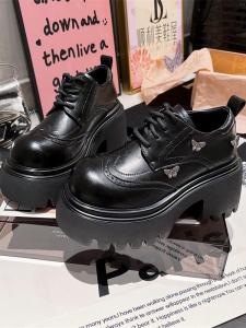 British Style Womens JK Mini Leather Shoes Metal Butterfly Brogue Flat Heel round Toe Casual Fashion Single Shoes for Women