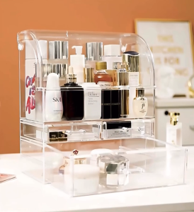 Rak Kosmetik Dengan Laci Anti Debu Tempat Make Up Skincare Rak Akrilik Multifungsi / Tempat Penyimpanan Dengan Tutup / Rak Makeup Skincare Acrylic Organizer