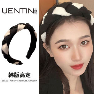 Black And White Braided Hairband Womens Fashionable Wide Edge Hair Clip Crossed Pressed Hair Headwear Korean Style Accessory