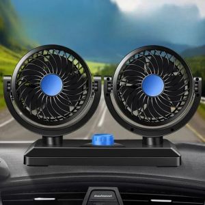 พัดลมรถแบบหัวคู่พัดลมแอร์ชาร์จได้360องศาหมุนได้ระบายความร้อนด้วย24v12V พัดลมอุปกรณ์เสริมรถยนต์ลมแรงพัดลมระบายความร้อนในรถ