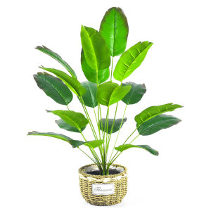 Artificial Bird of Paradise Plants 18 Leaves Faux Banana Tree Large Palm Leaf Fern Fake Green Bushes Shrubs for Tropical Greenery Accent