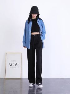 ส่งไวจากไทย  S-4XL กางเกงขายาวผู้หญิง กางเกงสูท สไตล์เกาหลี กางเกงขากว้าง เอวสูง พลัสไซส์