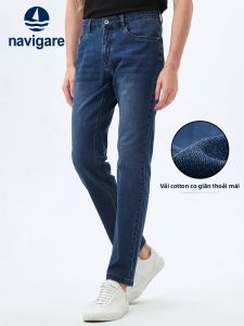 Navigare | Quần Jeans Nam Màu Xanh Đen Giặt Co Giãn Ống Suông Casual