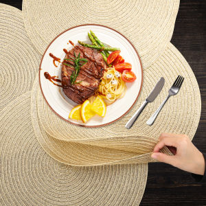 ชุด 6 ทองรอบถักตารางล้างทําความสะอาดได้ Placemats Anti SLIP บนโต๊ะอาหารสําหรับห้องครัวหน้าแรกงานแต่งงานวันหยุดตกแต่งตาราง