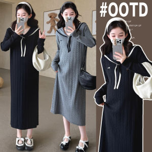 Large Size Maternity Dress Korean Style Navy Collar Sweater