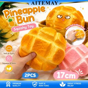Aitemay 2Pcs Oversized Pineapple Bun Squishy Slow Rising Soft Realistic Bread Fidget Stress Relief Sensory Desk Decor Office Gift