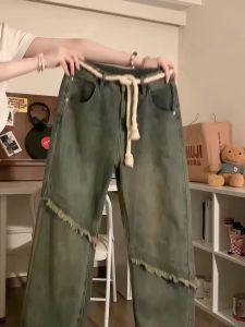 Retro American เดนิม กางเกงยีนส์ ผู้หญิง ชุดสองชิ้นสั้น เสื้อสเวตเตอร์ Ensemble เรียบหรู การกําหนดอายุ ลำลอง สูง เอว ท่อตรง กางเกง