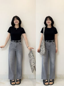 Gray Wide Leg Jeans Womens High Waist Loose Slimming Drapey Versatile Small Size Straight Leg Pants Casual Style Zipper Closure