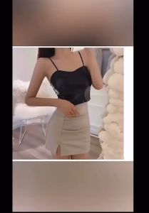 Lady street fashion style pu front padded tank top (40-60kg fit)