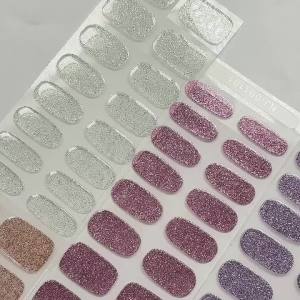 16Tips/Box Glitter Semi Cured Gel Nail Stickers Full Cover Self-Adhesive Press On Nails Art Wraps UV LED Needed Manicure Strips