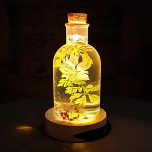 Drift Bottle Light Resin Mold Set Led Light Cover Silicone Resin Mold with a Usb-Powered Wooden Lighting Base and Five Wooden Cork Stoppers Suitable for DIY Desktop Crafts Parties Weddings Table Lamps and Home Decoration Furnishing and Atmospher...