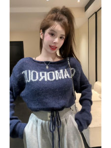 YUEZHONGWEI | Korean Early Spring Atmosphere French Asymmetrical Shoulder Off-Shoulder Long Sleeve Knitwear Womens