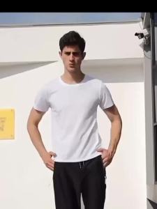 Mens summer loose size printed casual slim fit round neck short sleeved quick drying T-shirt top