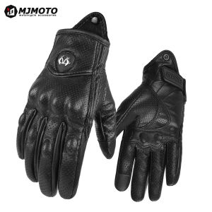 Retro Motorcycle PU Leather Gloves Vintage Men Women Protective Touchscreen Motorbike Motorcross Cycling Guantes Moto Perforated