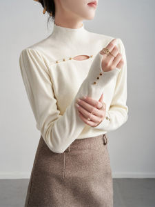 Womens Half High Collar Knitted Sweater Spring Autumn 2025 New Style Beige Inner Wear Base Shirt Top Slim Fit Commute Style