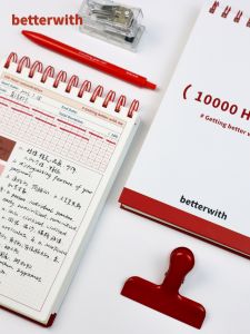 Betterwith สมุดแบบสีแดง A5 ทรงกลมแบบสองด้านสำหรับการเรียนรู้อย่างมีประสิทธิภาพ สมุด Planners สำหรับนักศึกษาและผู้บริหารธุรกิจ