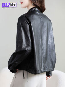 Haierning Genuine Leather Jacket Womens Short Loose Tannery Top Layer Sheepskin Crop Coat Small Outerwear for Autumn Winter