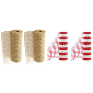 2 Rolls Decorative Mesh Ribbon Deco Mesh Rolls Christmas Mesh Ribbon for Wreath Swags and Christmas Tree Decoration