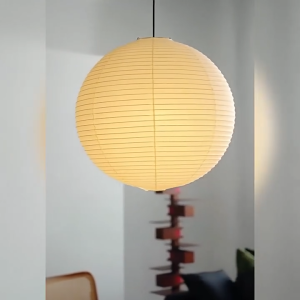 Round Hanging Paper Lamp Shade | Japanese Noguchi Inspired Design | Home Decor Ceiling Light for Living Room & Bedroom
