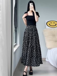 Floral Print A-Line Mini Skirt Womens Sweet Style High Waist Midi Skirt Commute Simple Design Standard Fit Summer New Arrival