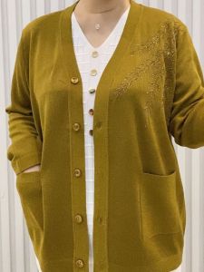 Áo Len Dệt Kim Dài Tay Cho Phụ Nữ Trung Niên Và Người Cao Tuổi Áo Khoác Ngoài Thường Ngày Phong Cách Hàn Quốc Có Nút Cài Cổ Chữ V