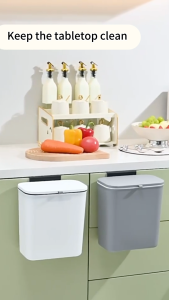 Kitchen 9L Trash Can With Cover Household Sliding Wall Mounted Hanging Trash Bin for Bathroom