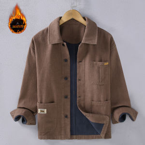 Mens Pure Color Linen Jacket Coat Fleece Lined Thickened Warm Flax Gown Chinese Style Fashion Urban Outerwear Winter Shirt