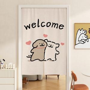 Cartoon Line Dog Door Curtain Childrens Room Decorative Hanging Curtain No Punching Required Half Curtain Short Curtain