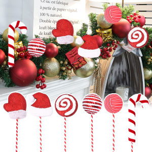 6Pcs Red White Candy Cuttings for Xmas Tree Floral Arrangements Holiday Centerpiece Plastic Christmas Branches Decorations