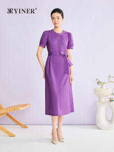YINER | Elegant Round Neck Removable Belt Summer Dress