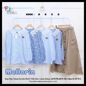 COD Setelan Anak Remaja Perempuan Atasan Blus Dan Rok Panjang Usia 11-15T Mellorinn Set Rok