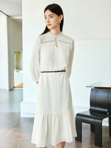 Summer 100 Silk Lace Ruffle Waterdrop Neck Cutout Dress