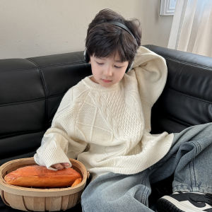 Thickened Knitted Boys Sweater High Collar Autumn Winter New Arrival Red Color Base Layer Shirt Korean Style Soft Acrylic Fabric