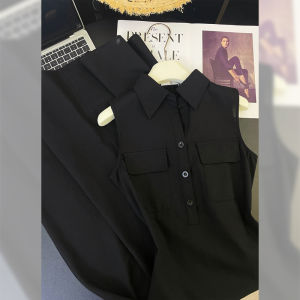 PAIBOLI | Elegant Black Midi Dress French Style Long Skirt Sleeveless Luxury Anti-Aging Womens Fashion Summer 2025 Gown By Pabarli