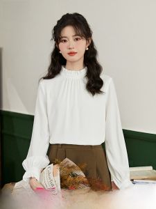 Áo sơ mi MUTU kiểu dài tay cổ cao dáng rộng phối ren