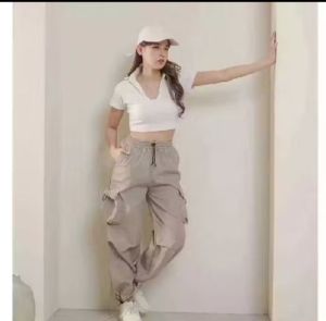 Celana Cargo Wanita Panjang Highwaist Loose Pants Wanita Korean Style Standart Jumbo