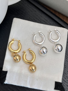 Marie Influencer Silver And Gold Ball Earrings Trendy Hoop Drop Bead Earrings Cold Style Womens Fashion Jewelry Accessories